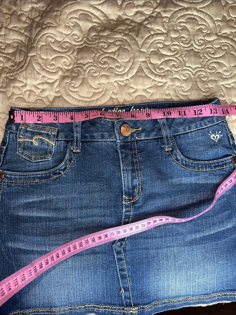Justice Blue Denim Mini 14 Skirt with built in shorts Contrast Stitching